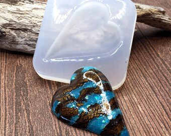 Cabochon Silikonform - Langes Herz - Verwendung mit Polymer Clay, Resin, Metal Clay und lufttrocknendem Ton - Jessama Design Mould #42