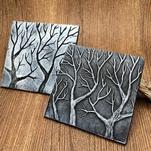 24. Polymer Clay Texture Mat - Autumn Tree Branch Pattern - Use with polymer clay, metal clay, pottery clay and inking