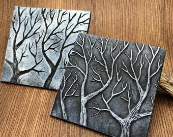 24. Polymer Clay Texture Mat - Autumn Tree Branch Pattern - Use with polymer clay, metal clay, pottery clay and inking