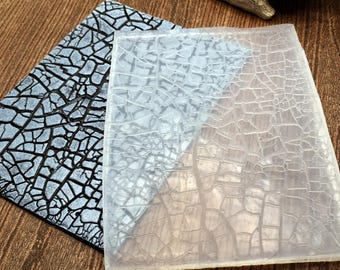 4. Tappetino flessibile in silicone con texture - Motivo screpolato - Da utilizzare con argilla polimerica, argilla metallica, ceramica e scrapbooking