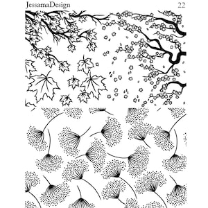 Bloemenzeefdruk voor polymeerklei - patroon lente tot herfst en paardebloembosjes - Jessama Design zeefdruk #22