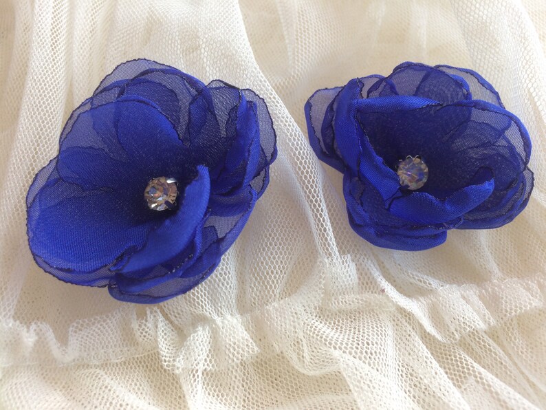 Sew on flowers Embellishment royal blue cobalt chiffon Etsy