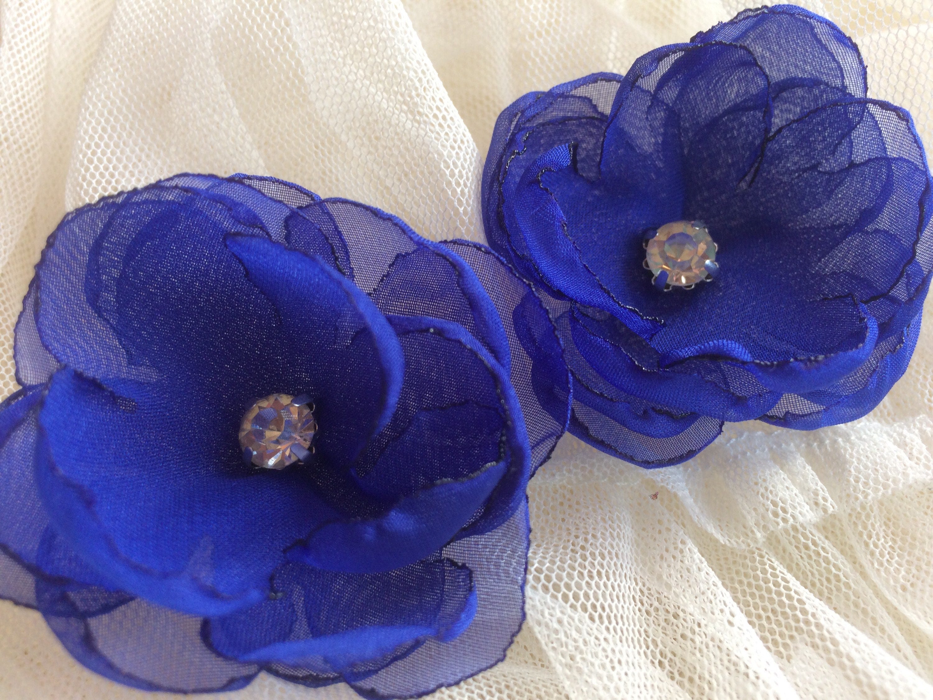 Sew on flowers Embellishment royal blue cobalt chiffon Etsy