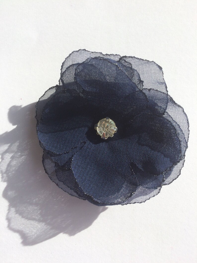 Sew on flowers Embellishment dark blue navy chiffon crystals Etsy
