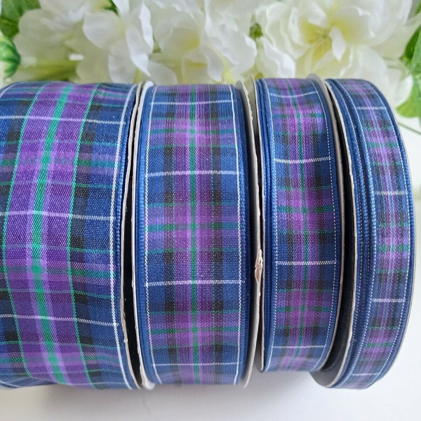 25 Meter Roll of Pride of Scotland Modern Tartan Woven Ribbon, 10mm, 16mm, 25mm or 37mm Wide, Purple Tones