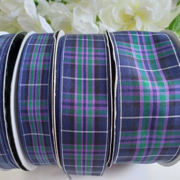 25 Meter Roll of Pride of Scotland Highland Tartan Woven Ribbon, 10mm, 16mm, 25mm or 37mm Wide, Dark Purple Tones