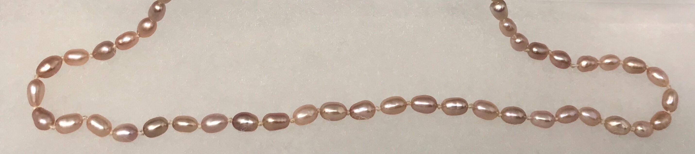Cultured Pink Natural Pearls, Handknotted on Silk, Matinee Length of 20 ...