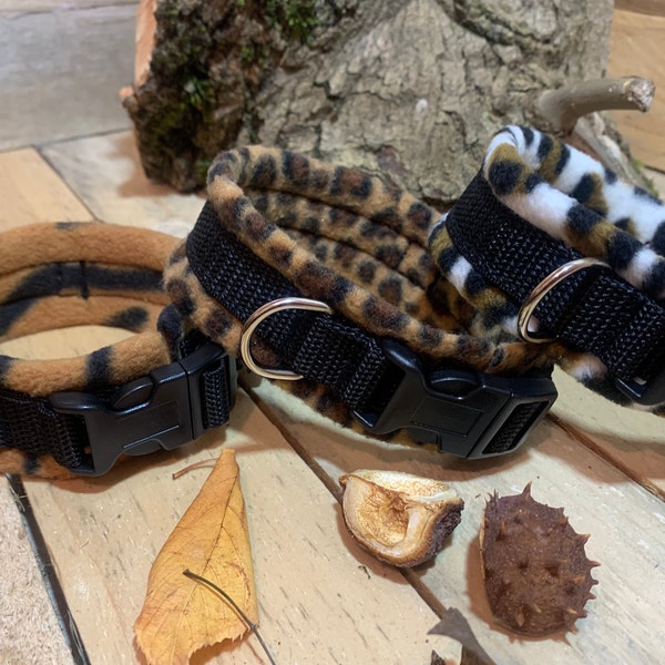 Small Dog Fleece Collars / Leopard,Snow Leopard,Tiger print / Adjustable / 3 Sizes/ 15mm Width