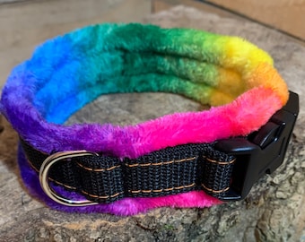 Fleece Dog Collar / Luxury Neckwear / 5 Sizes Available / 2 Widths / Adjustable / Rainbow Fleece.