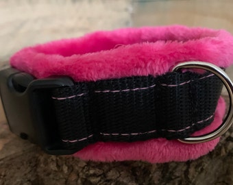 Fleece Dog Collar / Luxury Neckwear / 5 Sizes Available / 2 Widths / Adjustable / Cerise Pink  Fleece.