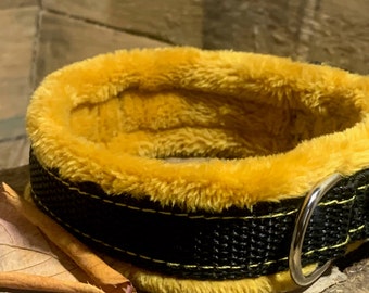 Fleece Dog Collar / Luxury Dog Neckwear / 5 Sizes Available / 2 Widths / Adjustable / Ochre Fleece & Black Webbing