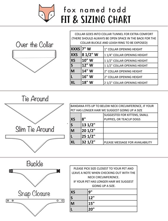 Puppie Love Size Chart