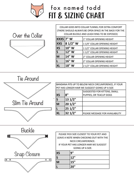 Dog Bandana Size Chart