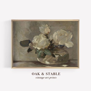 STAMPABILE Vintage Floral Painting / Fiori neutri Bloom Vintage Art / Transitional Organic Living Room Wall Art / Digital Download