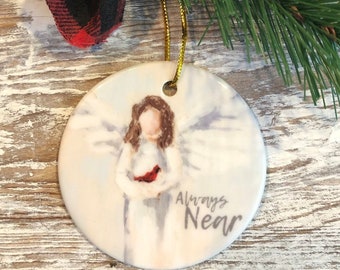 Angel and Cardinal Christmas Ornament, Bereavement gift, Loss of loved one, Tree trimming, Condolence, Remembrance, Sympathy
