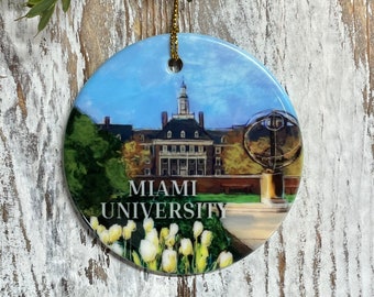 Miami University Ceramic Christmas Ornament, Oxford Ohio, Collage Student gift, Miami Alumni gift, ornament, Holiday gift, Miami RedHawks