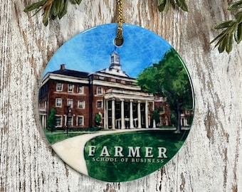 Farmer School of Business Miami University Ceramic Christmas Ornament, Oxford Ohio, Collage Student gift, Miami Alumni gift, Miami RedHawks