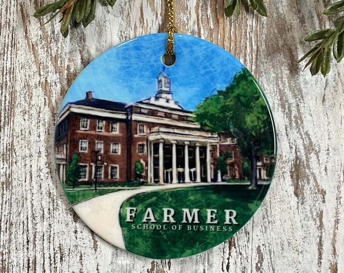 Farmer School of Business Miami University Ceramic Christmas Ornament, Oxford Ohio, Collage Student gift, Miami Alumni gift, Miami RedHawks