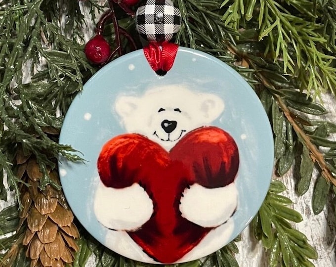 Sending You A Hug Polar Bear Ornament, Polar Bear Painting, Christmas gift, Holiday gift, Joyful ornament