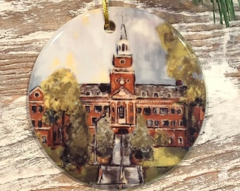McMicken Hall Round Ceramic Christmas Ornament, University of Cincinnati ornament, Holiday gift, UC, University of Cincinnati