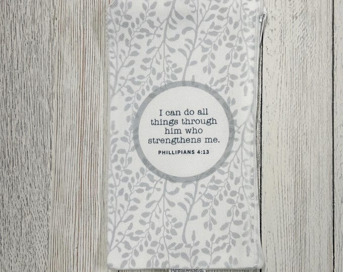 Gray Bible Zipper Pouch – Pencil Case and Marker Organizer, Scripture Inspired Travel Bag, Christian Gift, Journal Pouch, Bible Study