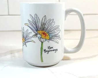 New Beginnings Daisy Mug – New Job, Graduation, Farewell, Good Luck, Divorce, Inspirational Gift for Her, New House