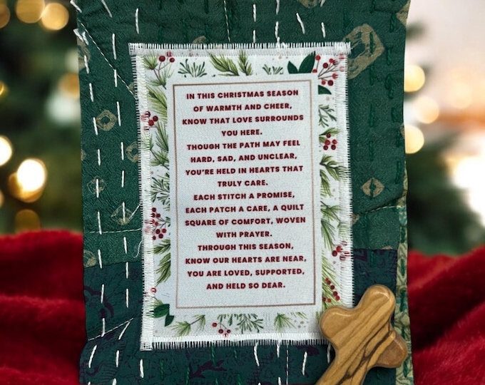 Christmas Blessing Quilt Square - Christmas Gift, Christian Encouragement, Faith Gift, Christmas Holiday Keepsake, Upcycled Quilt