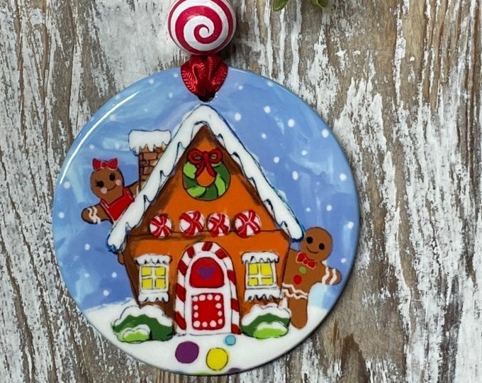 Gingerbread House Ornament, Gingerbread House Painting, Gingerbread man, Christmas gift, Holiday gift, Joyful ornament