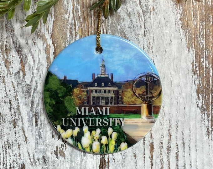 Miami University Ceramic Christmas Ornament, Oxford Ohio, Collage Student gift, Miami Alumni gift, ornament, Holiday gift, Miami RedHawks