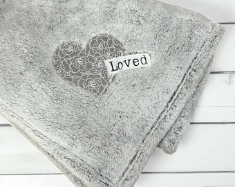 Sending You a HUG Box with gray floral heart, Soft Blanket, Comforting gift, Uplifting gift, Encouraging gift for her, Anxiety gift,