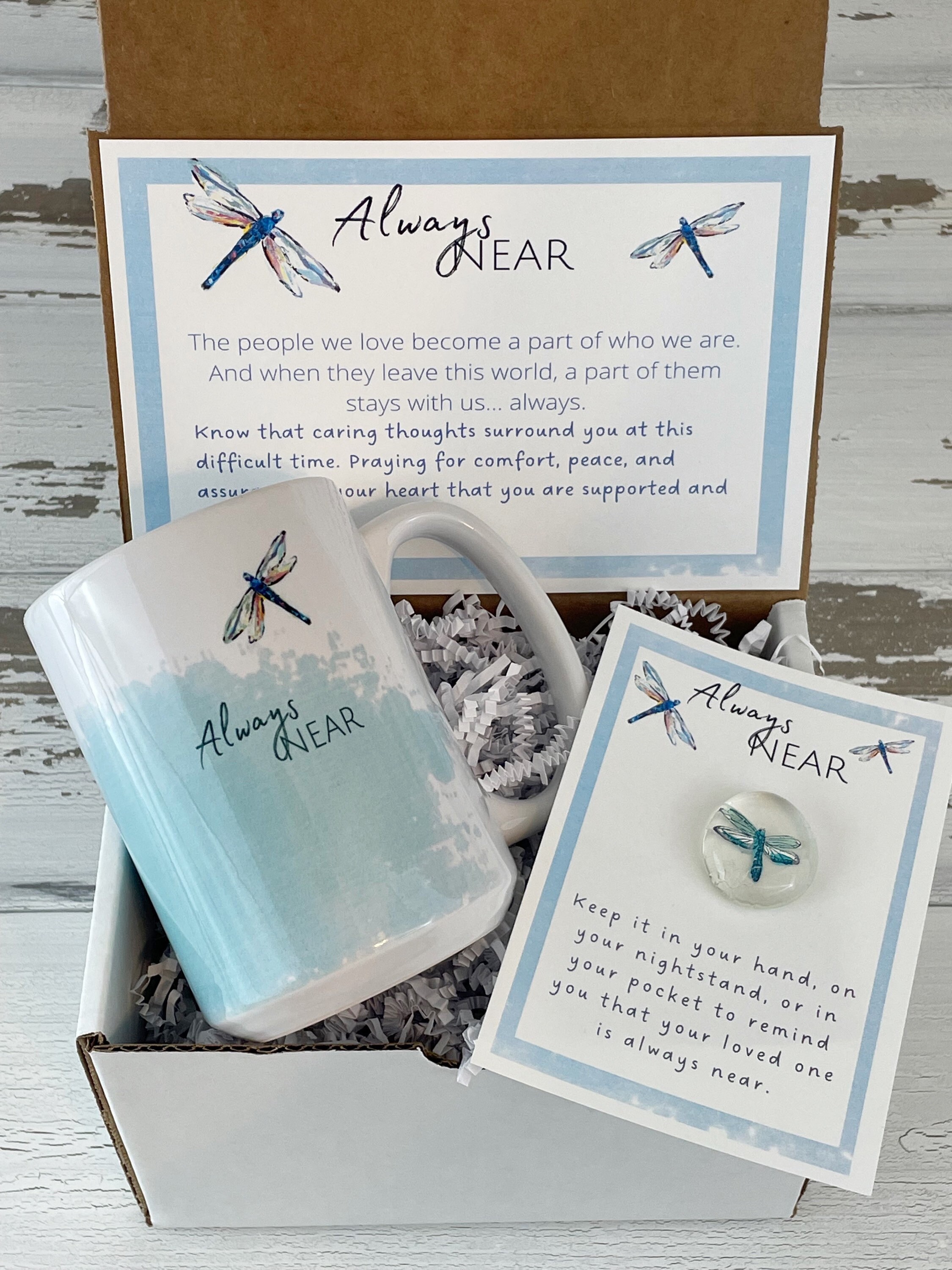 Sympathy Dragonfly Always Near Mug gift set, Angelversary gift