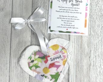 Hug for Your Heart – Handmade Fabric Heart Ornament Gift for Mom | Encouragement Gift | Thinking of You Gift | Sympathy Keepsake