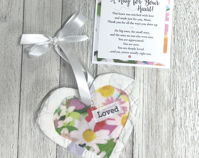 Hug for Your Heart – Handmade Fabric Heart Ornament Gift for Mom | Encouragement Gift | Thinking of You Gift | Sympathy Keepsake
