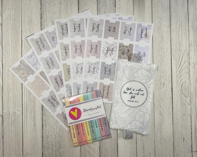Gray Bible Journaling Accessories - Bible Tabs, Highlighters, Pouch with Strap, Bible Study Kit, Faith Planner and Scripture Craft Supplies