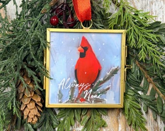 Cardinal Memorial Ornament, Always Near Christmas Ornament, Sympathy Gift, Remembrance Gift, Loss of Loved One, Red Cardinal Keepsake