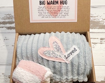 Sending You a HUG Box, Blanket and Fuzzy Socks gift set, Comforting gift, Uplifting gift, Encouraging gift for her, Anxiety gift,
