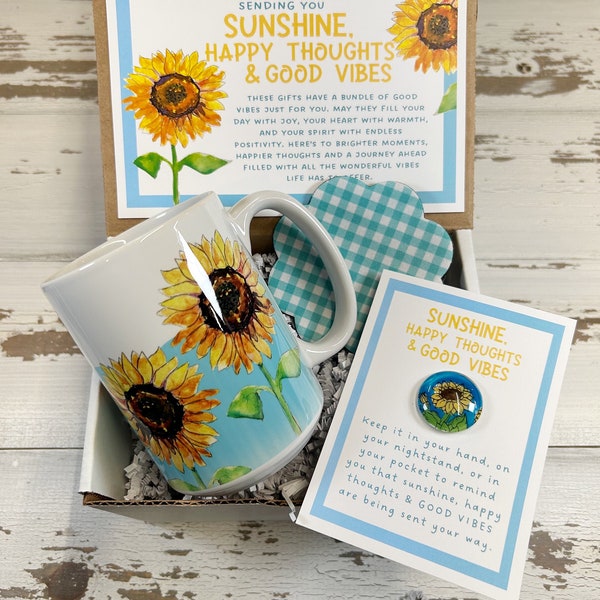 Sending You Good Vibes Box, Sunshine and Happy Thoughts,  Mug gift set, Good Luck, You Got This gift,  Uplifting gift, Encouraging gift