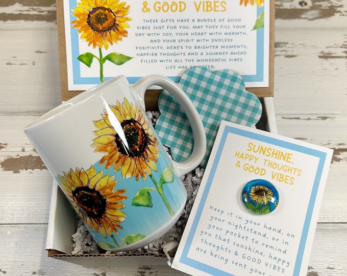 Sending You Good Vibes Box, Sunshine and Happy Thoughts,  Mug gift set, Good Luck, You Got This gift,  Uplifting gift, Encouraging gift