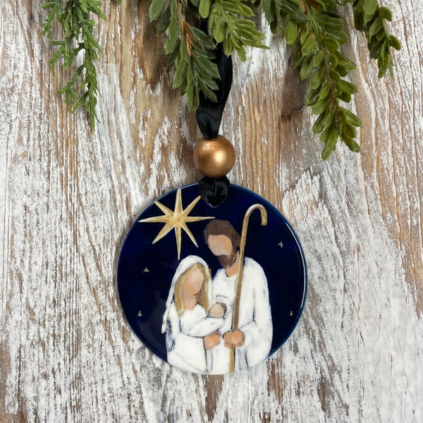 Nativity Christmas Ornament, Mary, Joseph, Tree trimming, Holiday gift, Religious ornament, Meaningful Christmas gift, Christian gift