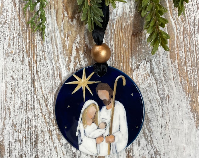 Nativity Christmas Ornament, Mary, Joseph, Tree trimming, Holiday gift, Religious ornament, Meaningful Christmas gift, Christian gift