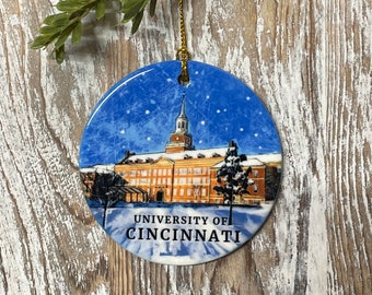 McMicken Hall in Winter Ceramic Christmas Ornament, University of Cincinnati ornament, Holiday gift
