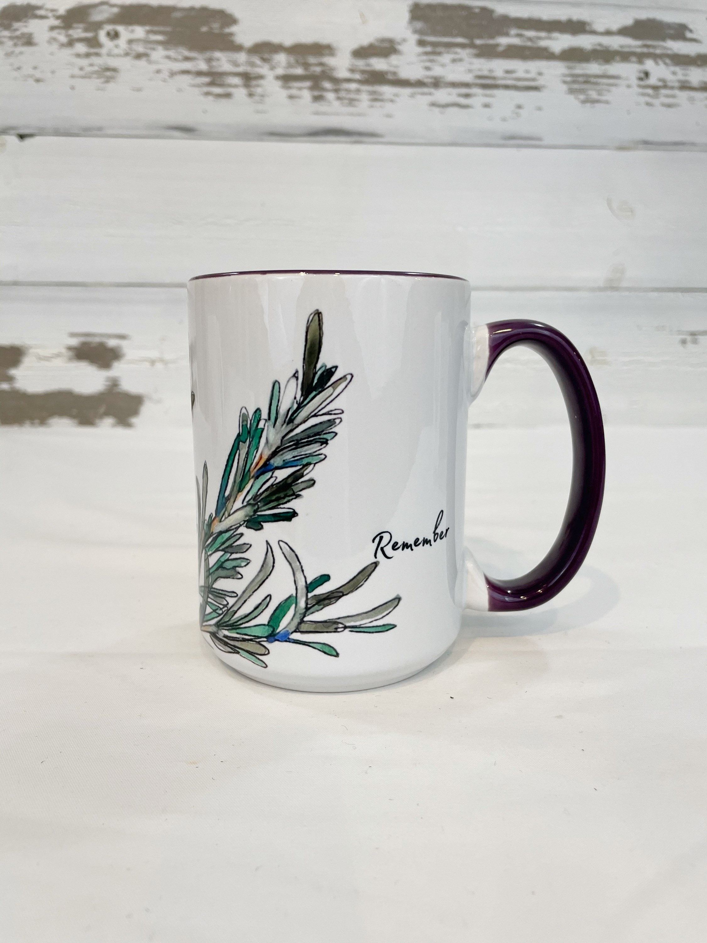 Remembrance 15oz mug-Rosemary painted mug, loss of loved ...