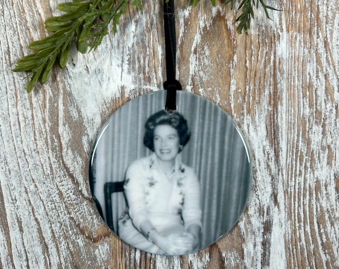 Black and White Custom Photo Christmas Ornament, Tree trimming, Holiday gift, Meaningful Christmas gift