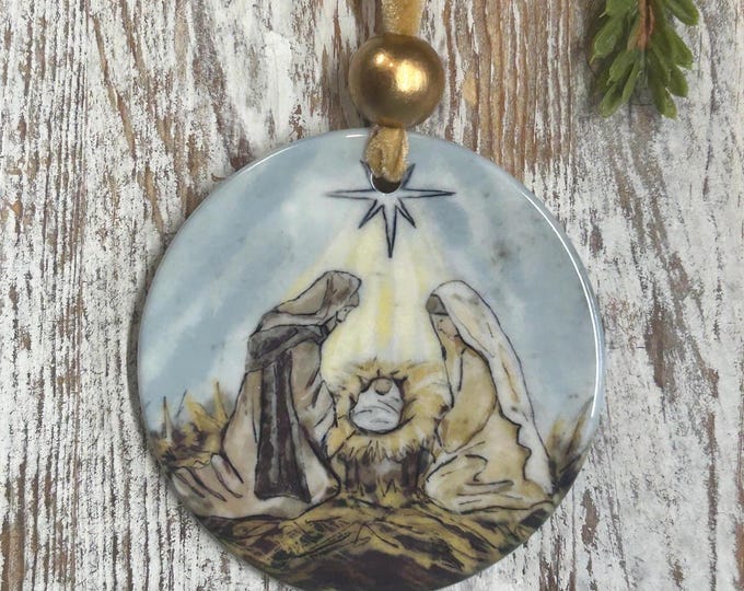 Nativity Ornament, 2024 Color Trend Mary, Joseph, Jesus, Neutral, Tree trimming, Holiday gift, Religious ornament, Meaningful Christmas gift