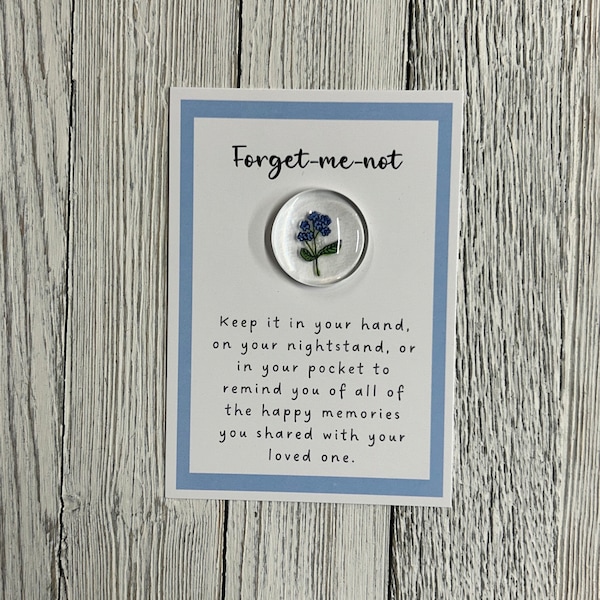 Gemme de verre myosotis - Angelversary, cadeau de sympathie, jeton de poche commémoratif du souvenir, perte d'un être cher, cadeau de condoléances, soutien en cas de deuil