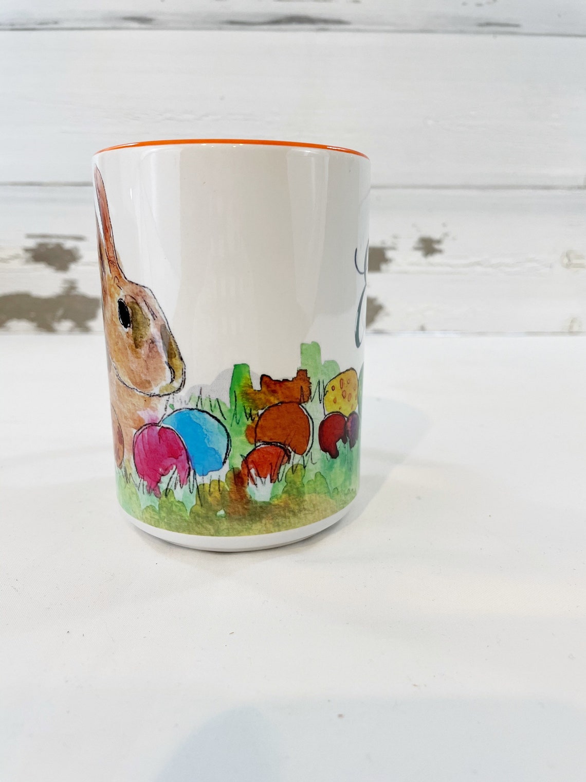 Easter Bunny 15oz mugBunny and Eggs painted mug Spring mug Etsy