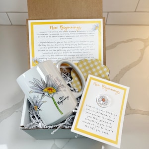 New Beginnings Box, Daisy mug, coaster, pocket token set, New job gift, Coworker Leaving Gift, Goodbye gift, Good luck, New start image 8