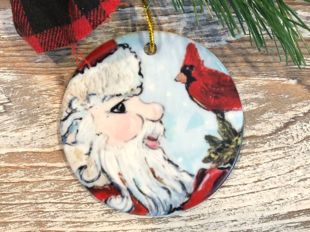 Santa and Cardinal Christmas Ornament, Santa, Santa and Cardinal ...