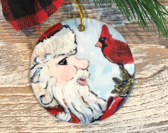Santa and Cardinal Christmas Ornament, Santa, Santa and cardinal Christmas, Tree trimming, Holiday gift, Meaningful Christmas gift