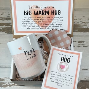 Sending You a Hug in a Mug Gift Set - Encouragement, Anxiety Relief, Love, Friendship, Inspirational Package for Her